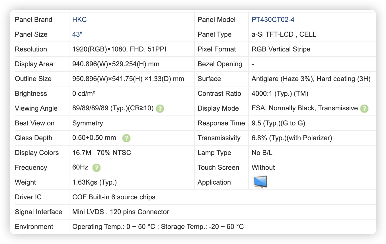 43 inch HKC TV Panel مجموعة منتجات OPEN CELL (1)