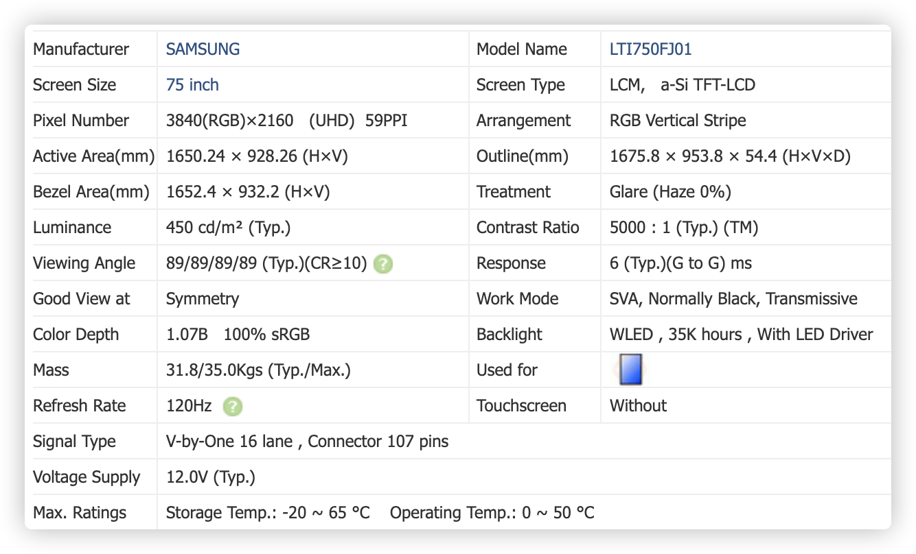 75 inch SAMSUNG TV-paneel OPEN CELL productcollectie (2)